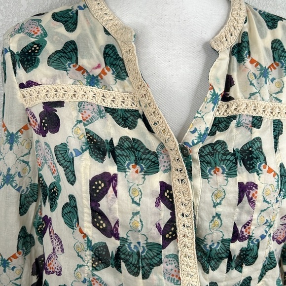 Maeve Anthropologie Butterfly Print Boho Long Sleeve Top Size 0 - Picture 2 of 8